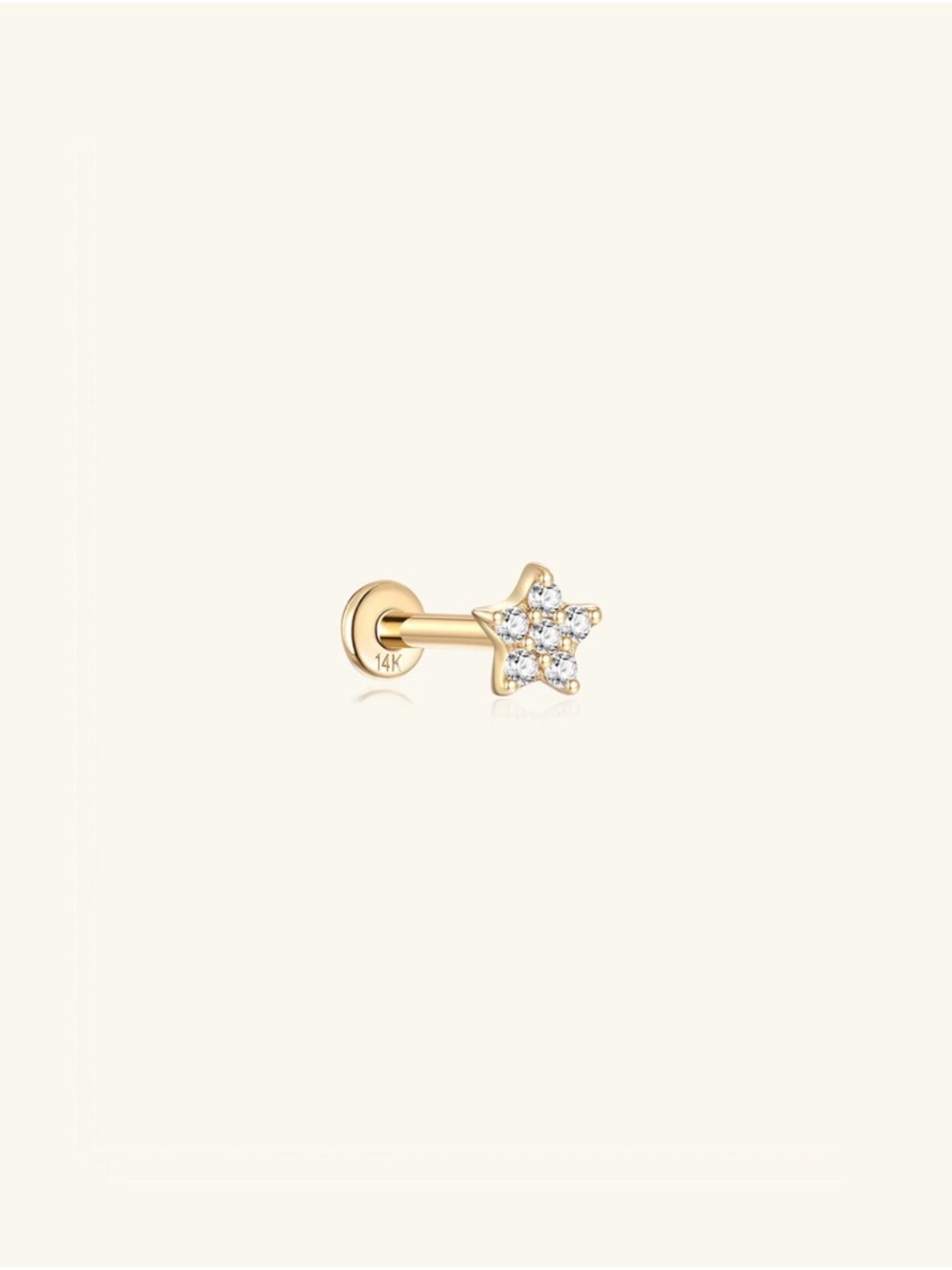 14k solid Gold Moon and Star AAA Zirconia Stud Earrings - Asymmetric Celestial - Picture 6 of 17